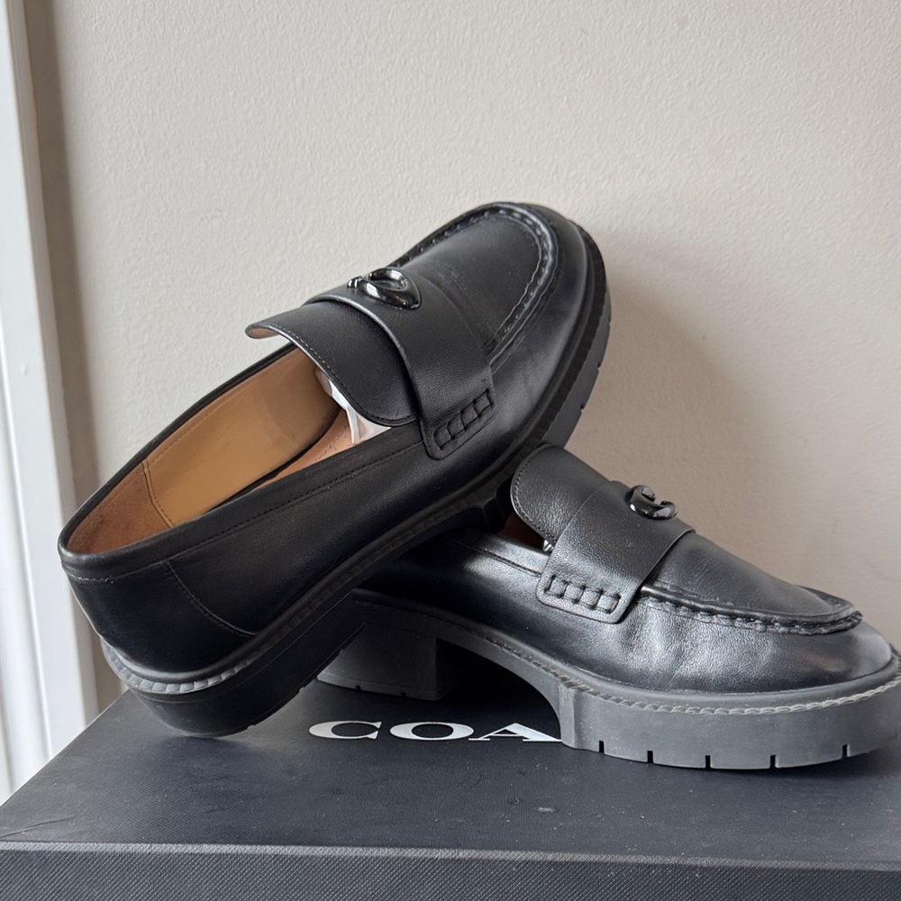 Coach Black Leather Slip-On Loafers Size 7 - Picture 14 of 17